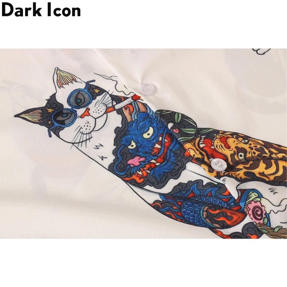 Dark Icon Harajuku Cat Polo Shirt Men Summer Men's Hawaiian Shirt Man Blouse