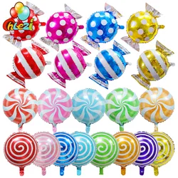 Lollipop doces Foil balões, colorido Windmill hélio balão, casamento e festa de aniversário decoração, Kids Toy, Baby Shower, 18in, 7PCs