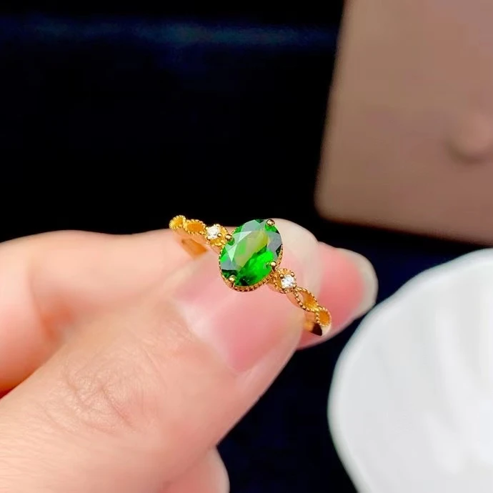 Kjjeaxcmy Fijne Sieraden 925 Sterling Zilver Ingelegd Natuurlijke Diopside Vrouwen Klassieke Mooie Ovale Verstelbare Gem Ring Ondersteuning Detecti