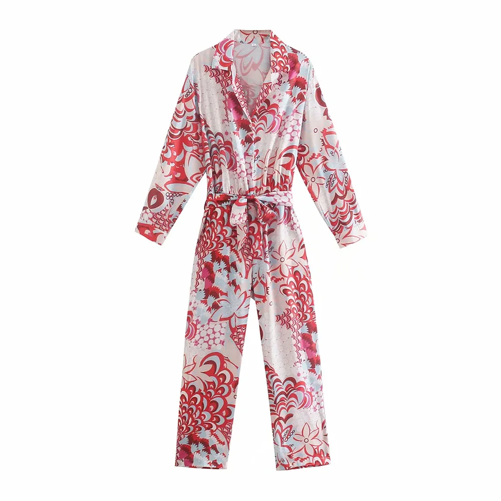 XEASY Casual Summer Printed Jumpsuits Women Fashion Loose Wide Leg Jumpsuit Women Elegant Full Length Jumpsuit Female Ladies