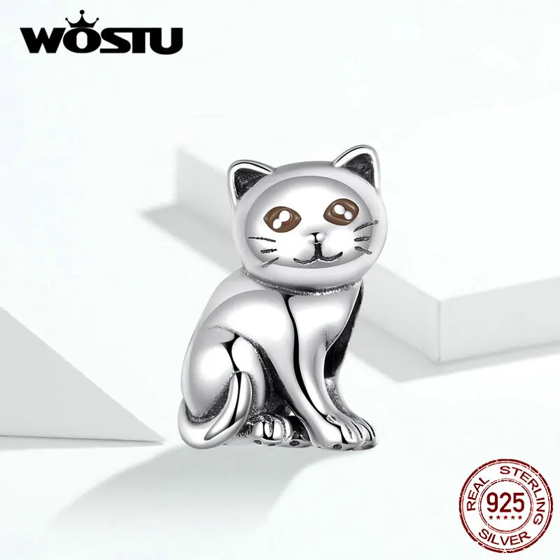 WOSTU Authentic 925 Sterling Silver Lovely Little Cute Kitty Beads Chams Fit Chram Original Bracelet For Women CQC1305