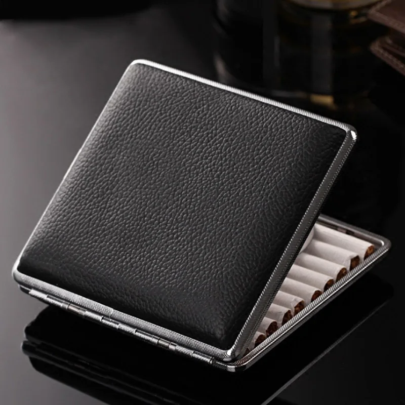 

14/16/20 Cigarettes Genuine Leather Cigarette Case Vintage Classic Cowhide Metal Cigarette Boxes Men's cigarette holder