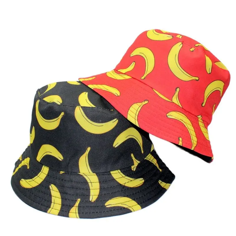 Outdoor Summer Autumn Banana Printed Cotton Polyester Lightweight Bucket Hat Unisex Sunshade Decoration Panama Fisherman Cap 110