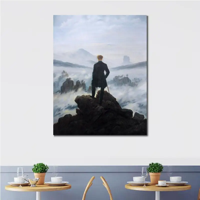 The Wanderer Above The Sea Of Fog by Caspar David Friedrich Painting Hand Painted Wall Art Canvas Beautiful Landscape Artwork