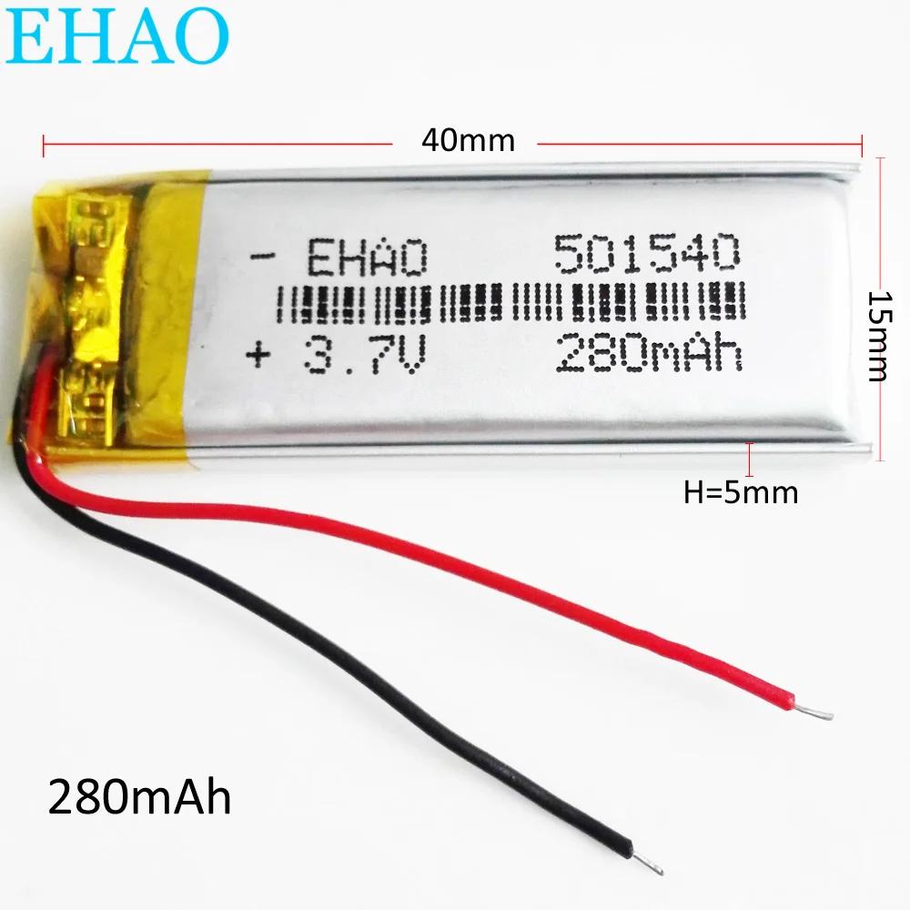 2 szt. Akumulator 3.7V 280mAh LiPo 501540 do ręcznego nawigacja GPS Mp3 GPS słuchawki z Bluetooth rejestrator bransoleta