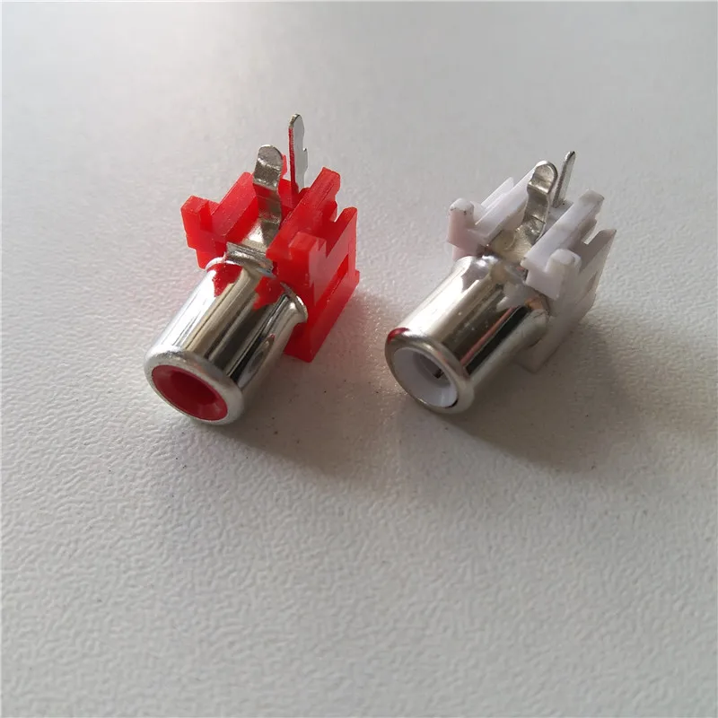 100pcs RCA socket AV with the core socket 2 pin red yellow white audio video socket PCB soldering lotus seat AV-8.4-5