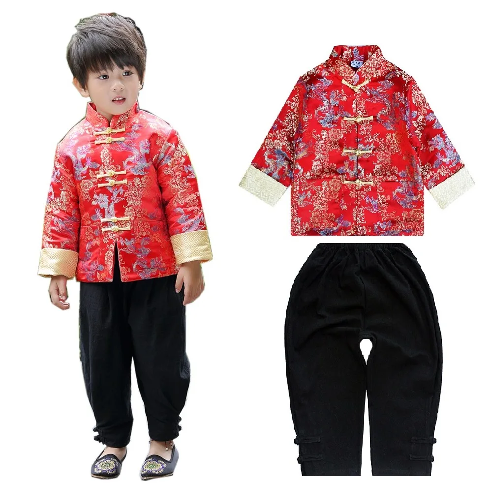 Traditional Boy Jacket Tang Suit Cardigan Chinese New Year Costumes Kungfu Cheongsam Kids Clothes Outfits Boys Coat Tops Uniform