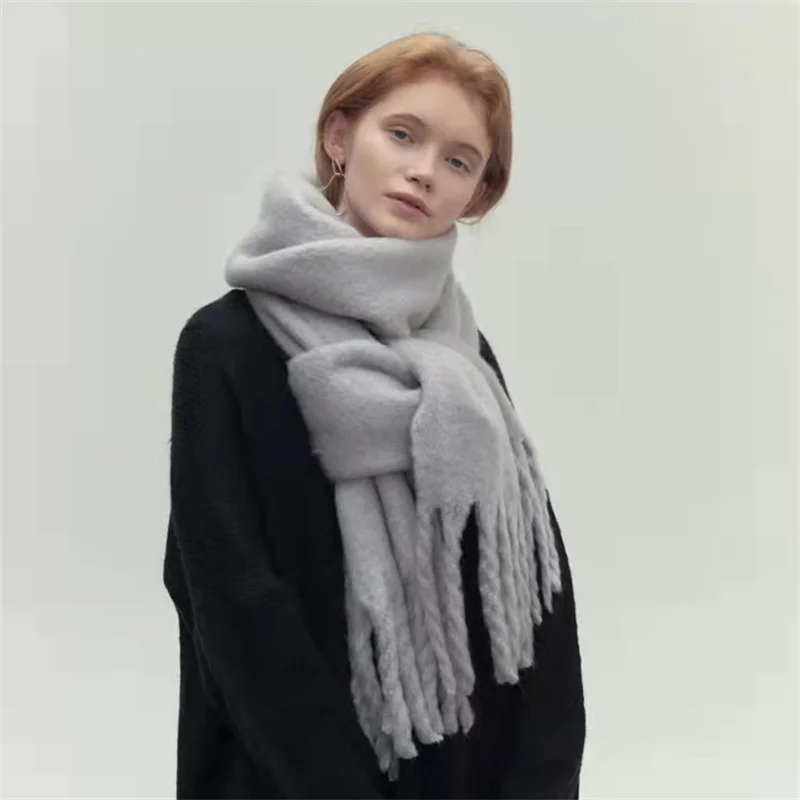 New Winter Scarf Women Cashmere Warm Pashmina Solid Foulard Female Scarves Wraps Thick Soft Bufanda Big Tassels Shawl Long Stole