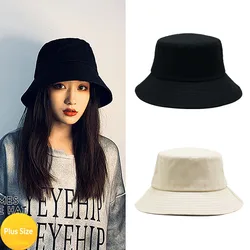 Women Large Size Sun Bucket Hat Big Head Fisherman Black Beige Cotton Panama Cap Plus Size Bucket Hats 54-57cm 57-60cm 60-63cm