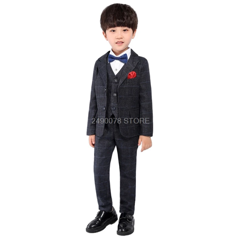 Flower Boys Formal Wedding Suit Kids Japan Style Jacket +Pants+Vest+BowTie 4Pcs Tuxedo Suit Kids Party Host Costume