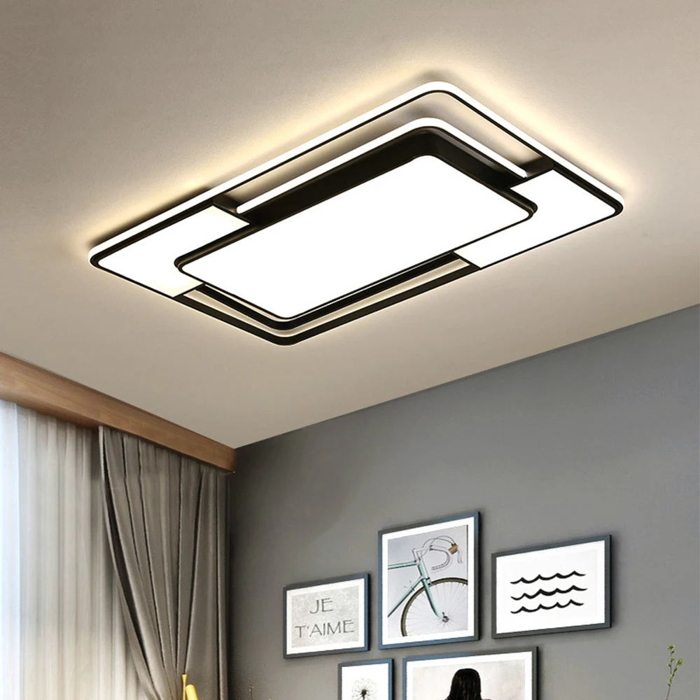 Modern Led Flush Mount Ceiling Light Fixture with Remote Control  Black Dimmable Ceiling Lamp for Kitchen Bedroom Living Room