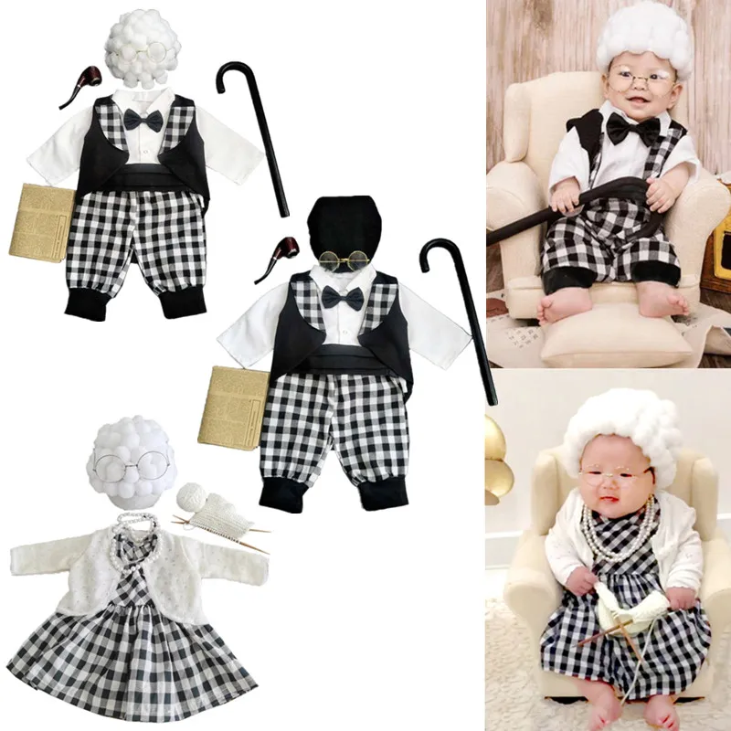 Infant Baby Boys Baby Girls Photography Props Toddler Clothes Baby Girls Cosplay Grandma Costume Newborn Photo Shooting Outfits