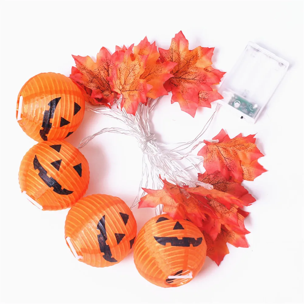 20/10leds Halloween Pumpkin Lantern Maple Leaf String Lights for New Year Christmas Holiday Party Indoor Outdoor Fairy Decor