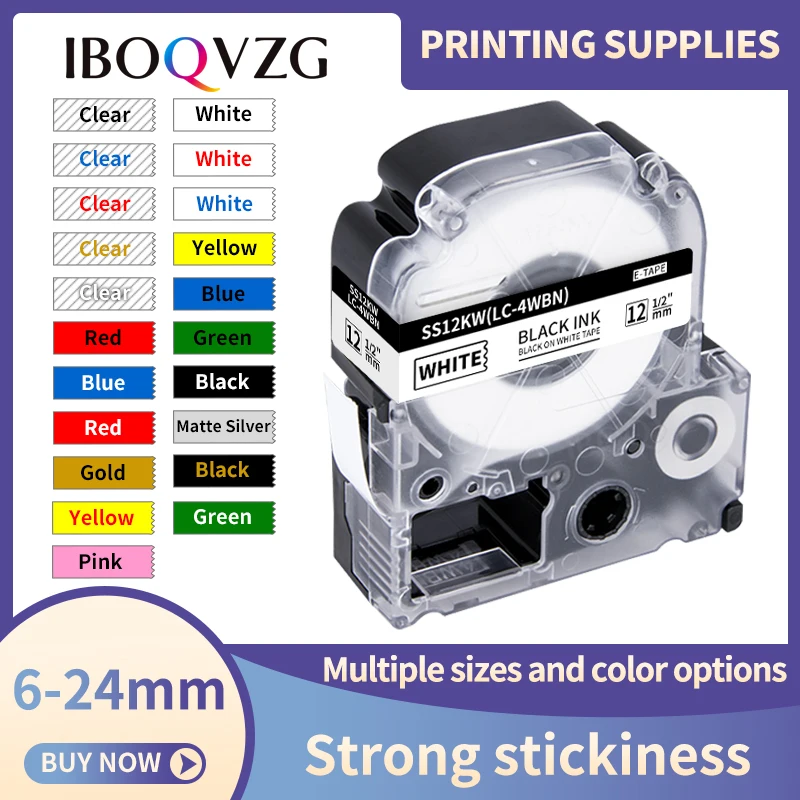 IBOQVZG 1 PCS Label Tapes SS12KW Compatible for EPSON LW-300 LW-400 LW-600P LW-700 LC-4WBN9 Printer Label Maker