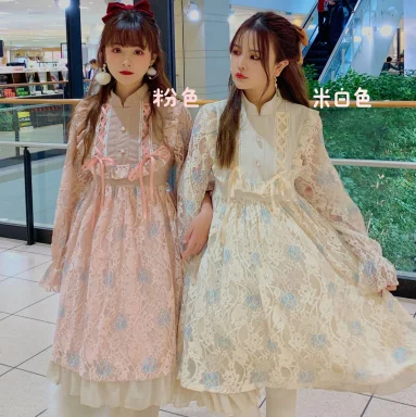 Mori girl – robe à volants pour filles, tenue de princesse japonaise kawaii, pour fête de thé, douce, cosplay, vintage, manches bouffantes, taille haute