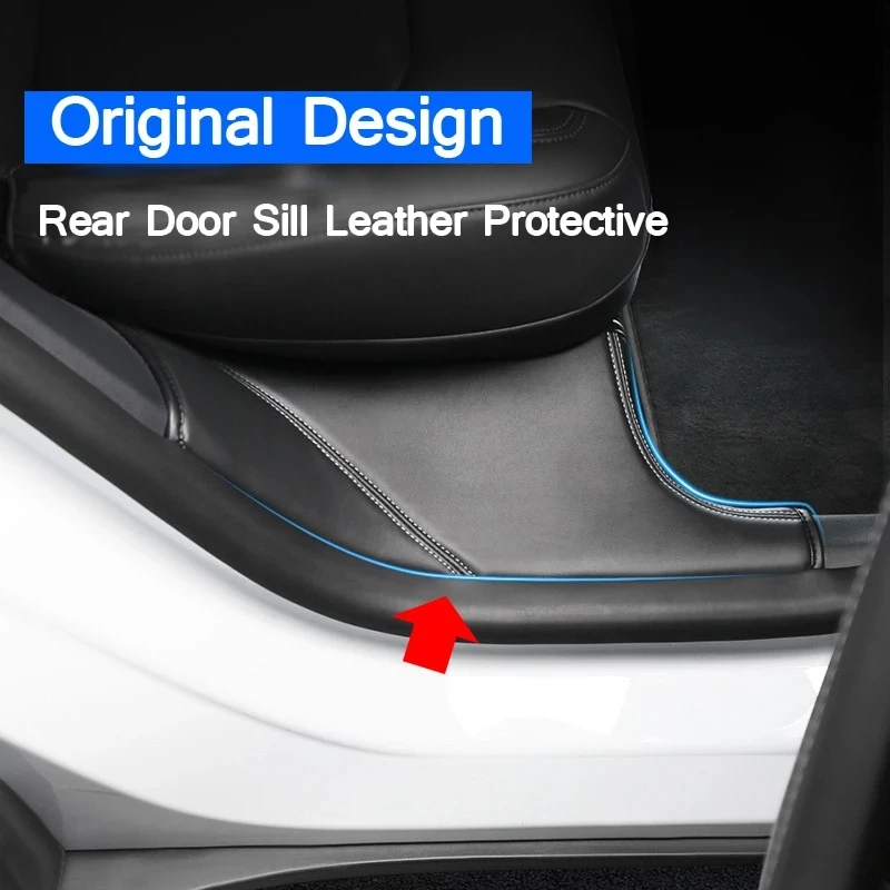 Car Door Sill Protector For Tesla Model Y Leather Bumper Strip Anti Kick Pad For Tesla Model 3 Side Edge Film Stickers