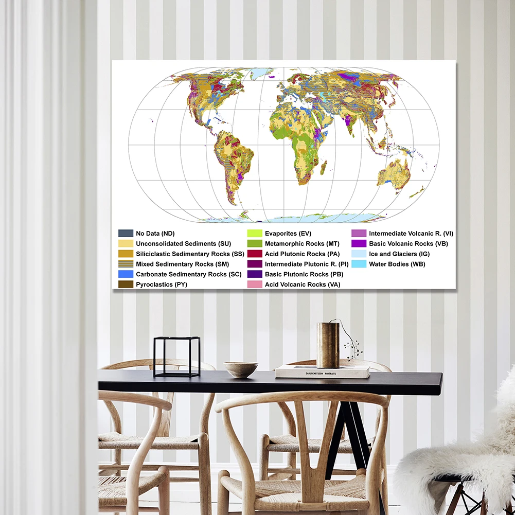 225*150 cm The World Geological Map Non-woven Canvas Painting Large Poster Wall Decor Home Decoration Education Study Supplies