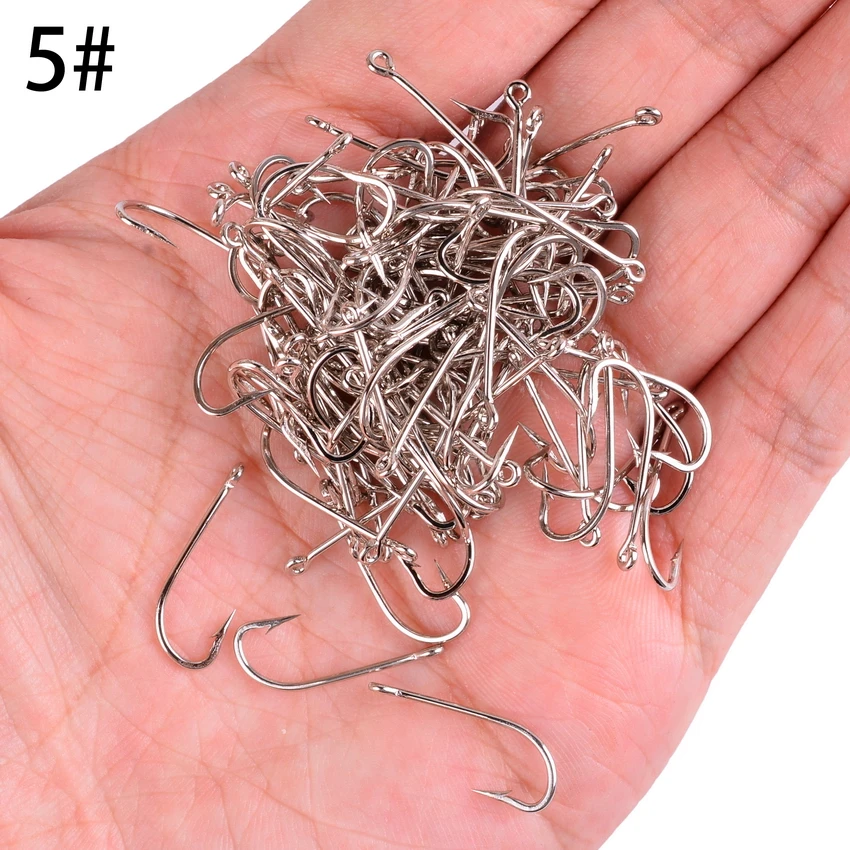 100pcs Saltwater Fishing Hook White Color Single Hooks Jig Head Crank Barbed Fishhook Set Kit High Strengt Fishing Tackle Box