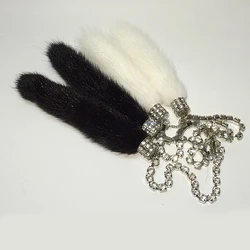 Wholesale Fashion Car Crystal Diamante Pendant Mink Fur Rearview Mirror Hanging Fox Plush Ornaments Charm Auto Interior Decorate