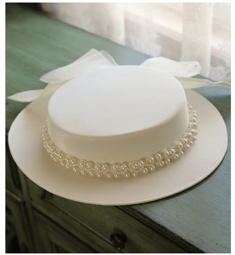 Weiß Bögen Hochzeit Hüte für Frauen Elegante Perle Hut Sonnenschirm Brithsh Stil Hüte Befrieden Hut Hochzeit Zubehör Braut Headwear