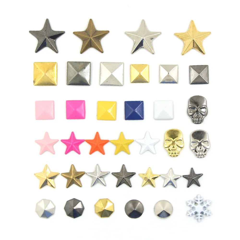 100Pcs Hot Fix Studs Copper Star Square Skull Rhinestones  iron-on Rivets For Clothes Metal Rivet DIY Punk Garment Accessories