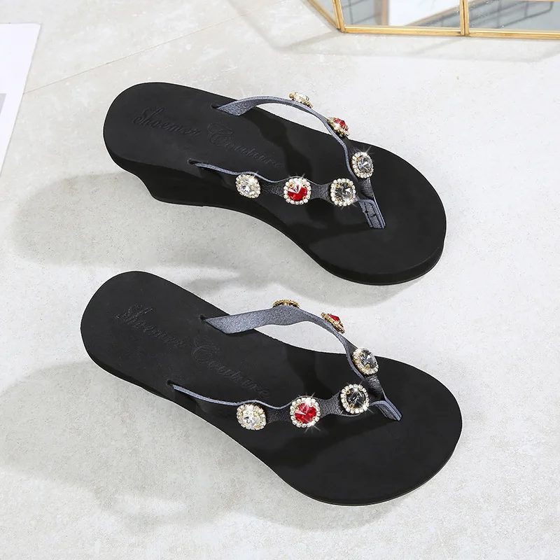 2021 Genuine Leather Women Slippers Red 8 CM High Heels Wedge Summer Shoe Set Foot Retro Handmade Women Leather Slipper 2021