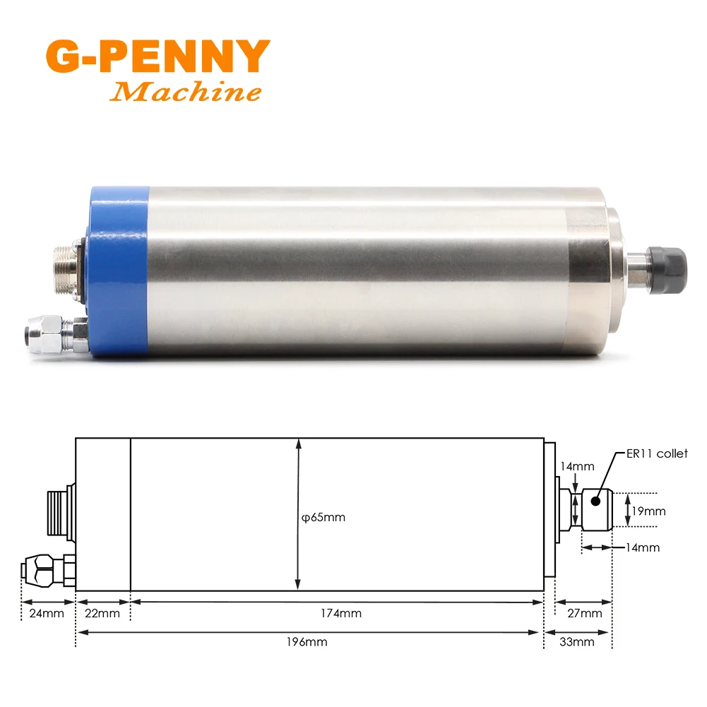 G-Penny 1.2KW ER11 Water cooled spindle motor 400Hz CNC 4 pcs bearings & 1.5KW Inverter &65mm Bracket & 75W Water Pump