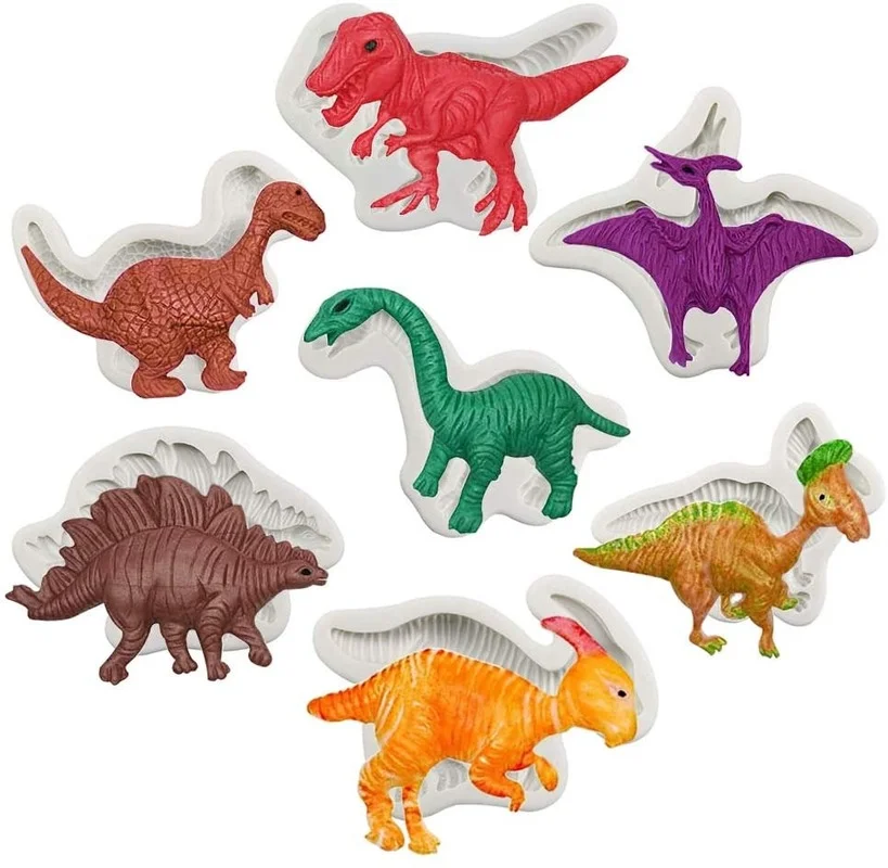 7pcs/set Cartoon Dinosaur Silicone Mold DIY Jewelry Ornaments Birthday Party Cake Decoration Clay Fondant Chocolate Mold