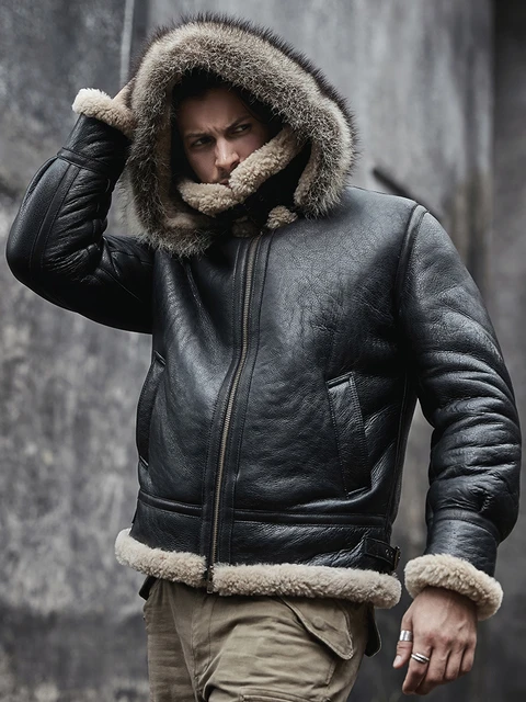 2020 New Mens Sheepskin Shearling Jacket Detachable Hooded B3 Flight Jacket  Raccoon Fur Collar Aviator Coat - Genuine Leather - AliExpress