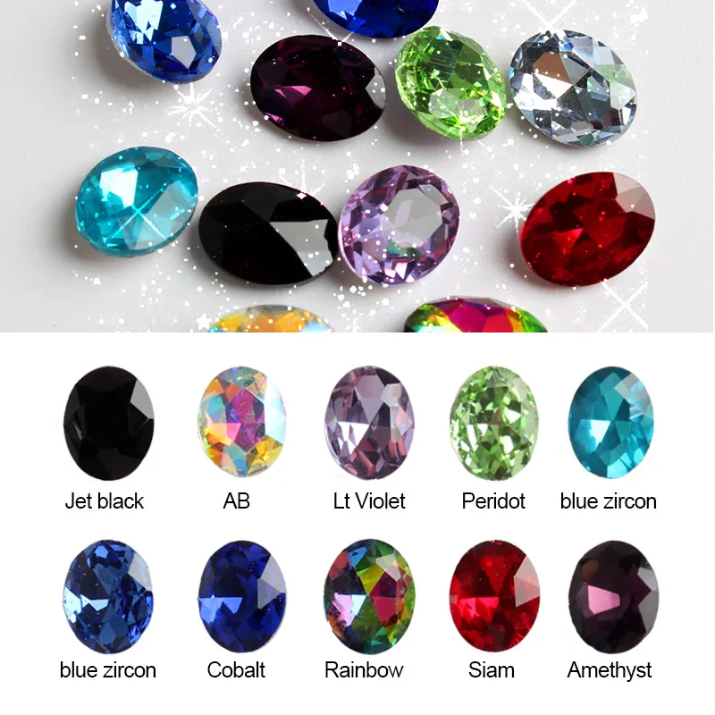 Colorful Nail Rhinestones Mixed Oval AB Crystal Glass Gems Strass 3D Glitter Nail Art Decorations