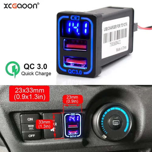 QC3.0 도요타에 대 한 LED 전압계와 빠른 USB 자동차 충전기, 출력 전력 36W, 입력 전압 12V 24V 