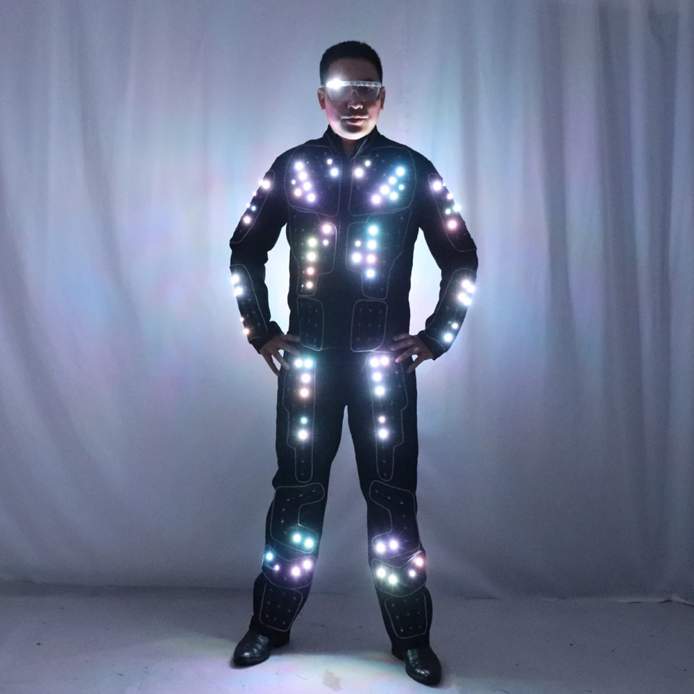 Full Color LED Robot Suit Stage Dance Costume Tron RGB Light up Stage Suit Outfit  Jacket Coat