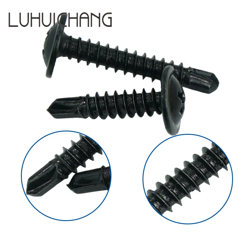 LUHUICHANG M4.2 Black Large Flat Head Self Tapping Screws Drilling Tail Screw  Electric Drill Screw 20pcs