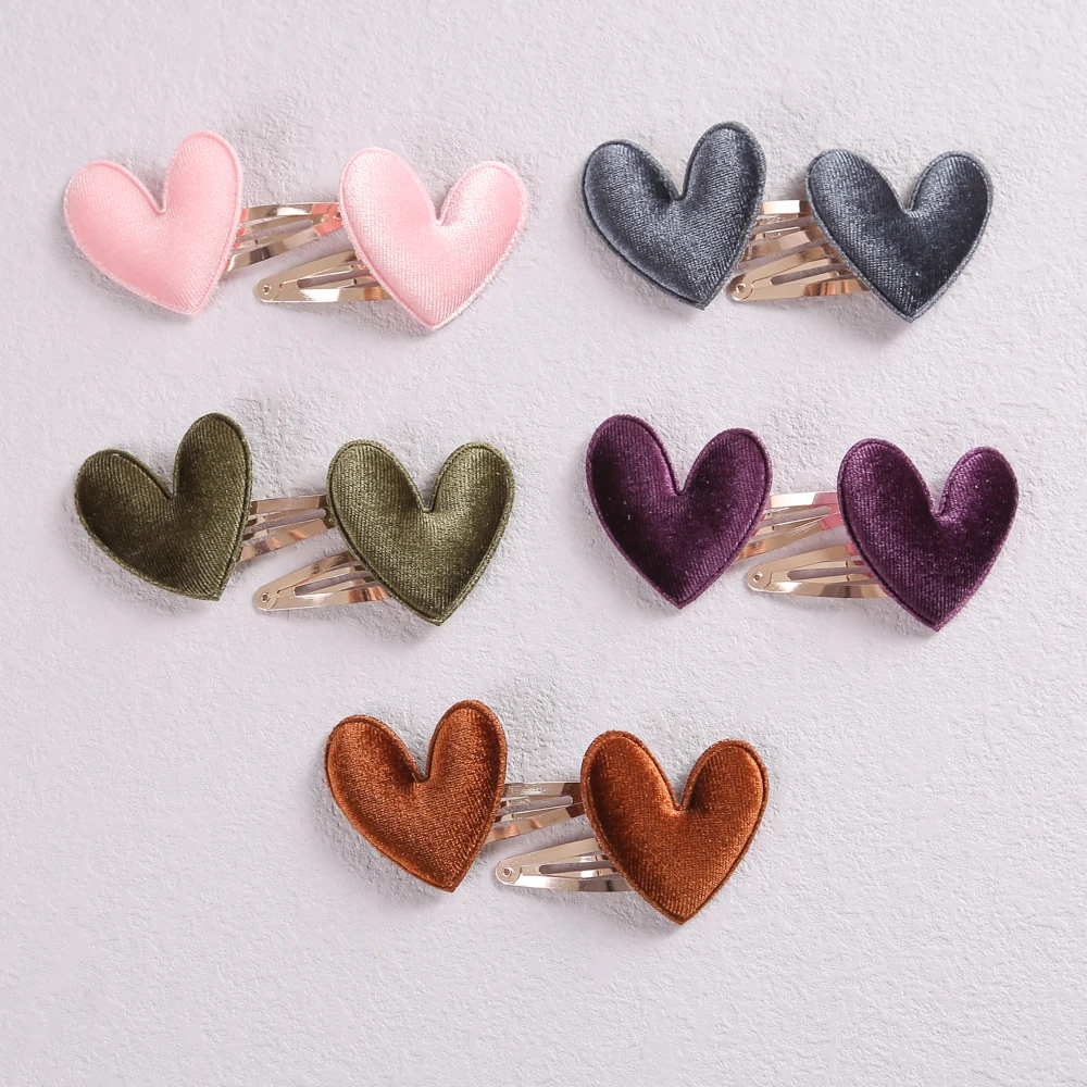 60pc=30pairs Small Size Girls Hairclips Velvet Heart Birthday Gift Baby Girls Hair Accessories Kids Hair Clip For Children Bulk