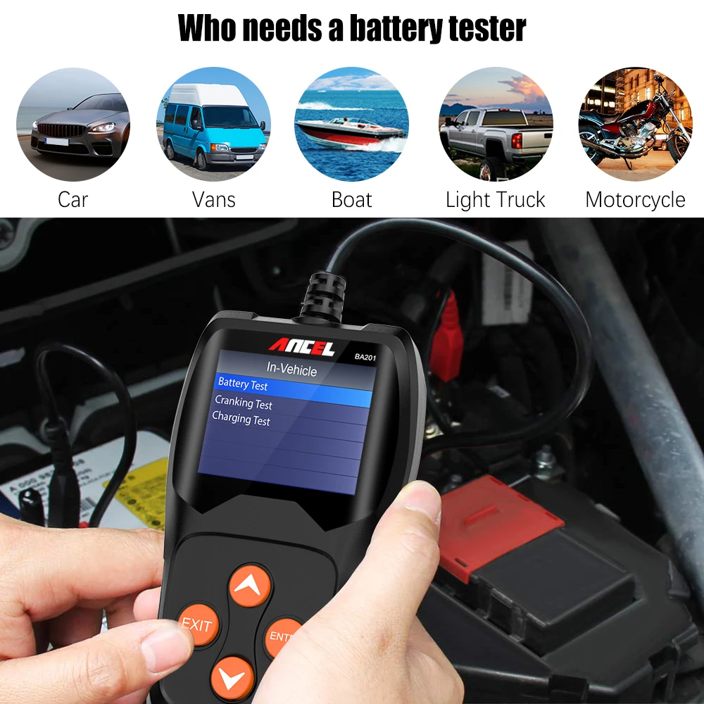 ANCEL BA201 Car Battery Tester 12V 100-2000CCA Battery Load Cranking Charging Circuit Tester Digital Analyzer Battery Tools