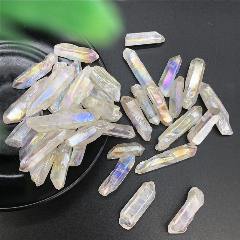 50g White Titanium Aura Lemurian Seed Quartz Crystal Stones Point Specimen Decoration Stones and Minerals