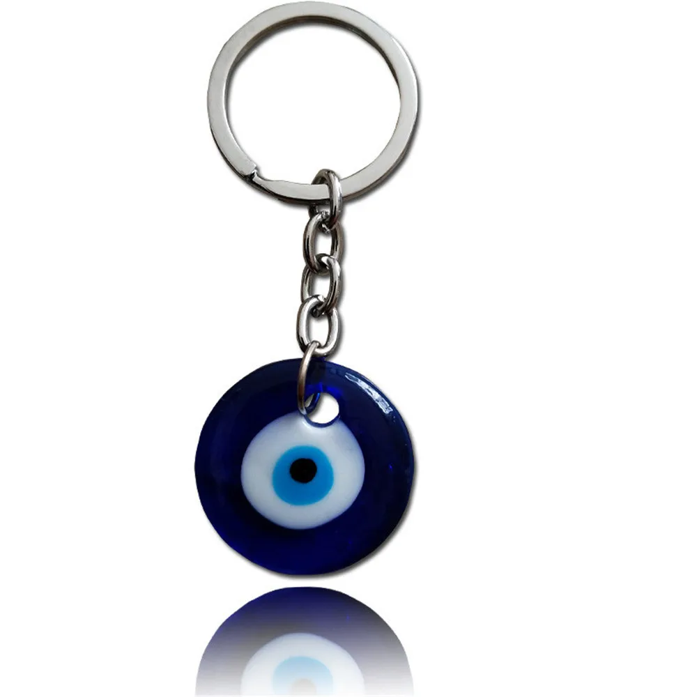 Turkish Blue Eye Key Chain Glass Bag Hanging Mobile Phone Car Pendant Alloy Travel Memorial Gifts Home Decor, 3 Sizes Can Choose