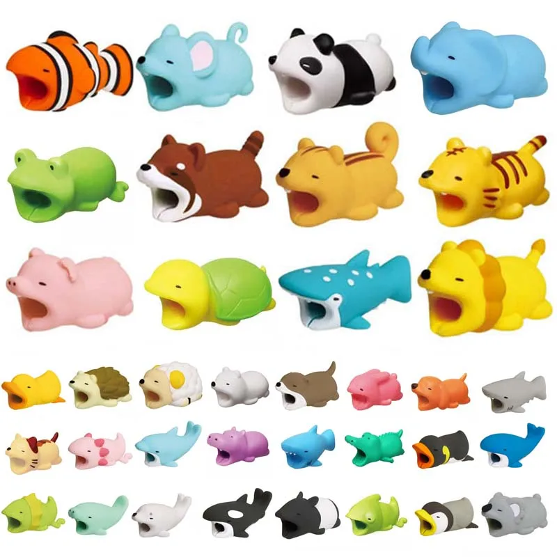 Universal Silicone Cute Animal Bite Cartoon USB Data Charging Line Cord Cable Protector Cover Case for iPhone Type-C Micro Cable