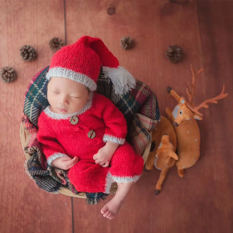 

Newborn Photography Props Accessories Crochet Baby Photography Clothing Christmas Hat Suit Infant Photo Props Christmas Costume