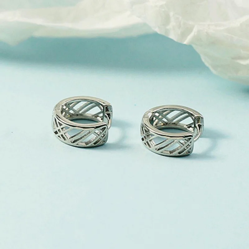 KOFSAC New 925 Sterling Silver Earrings For Women Simple Hollow Geometric Hoops Ear Jewelry Lady Different Occasion Accessories