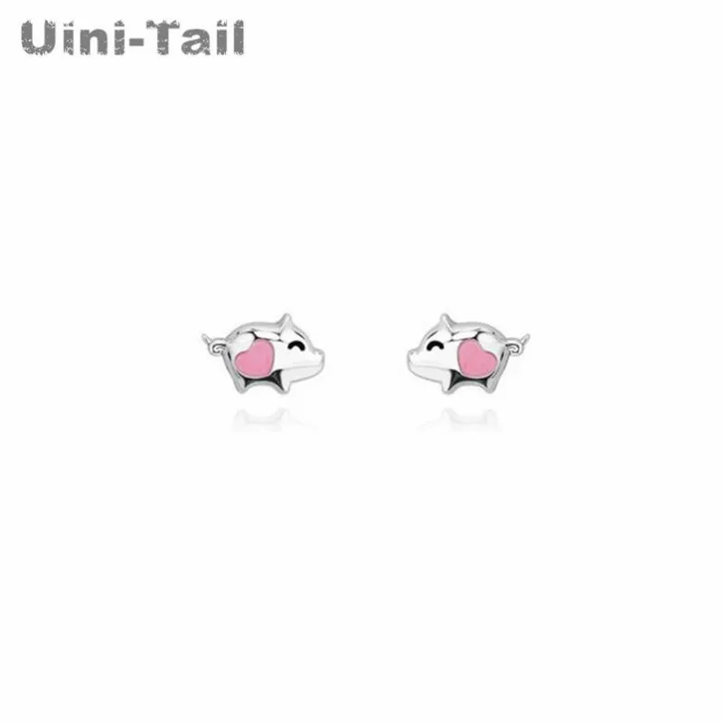 Uini-Tail new listing 925 Tibetan silver simple temperament cute pink pig earrings small fresh sweet heart-shaped jewelry ED497