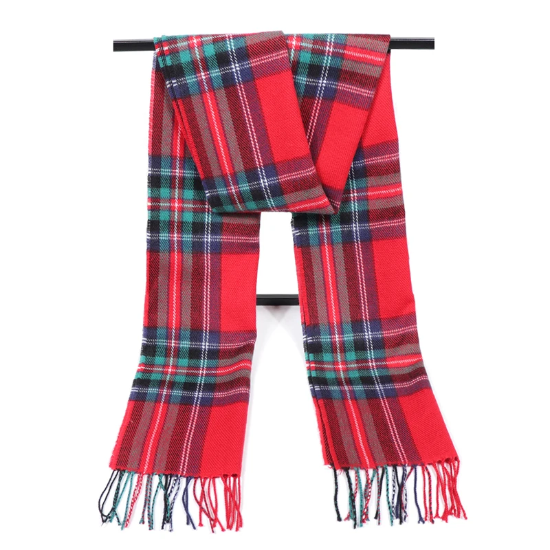 Women Plaid Print Winter Scarf Warm Lady Cashmere Pashmina Scarves Women Neck Warps Foulard Tassel Shawls Bandana