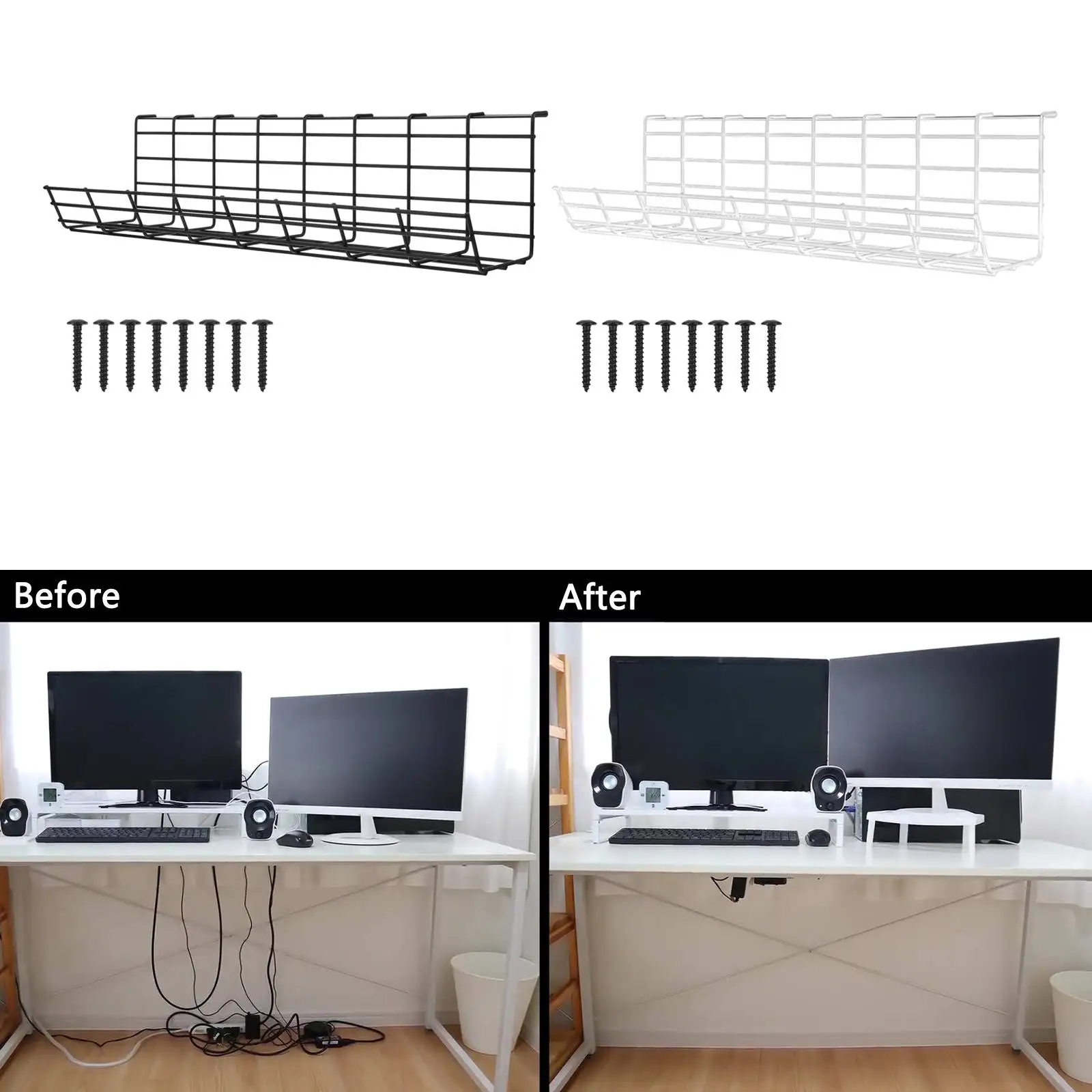 Under Desk Cable Management Tray with Screws Rack Cable Tray Basket for Home Kitchens Wire Management