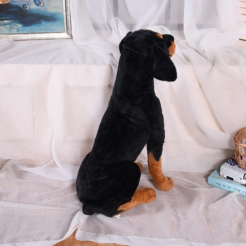 Neues Plüsch Simula iton Rottweiler Hundes pielzeug Real Life Squating Black Dog Puppe Geschenk ca. 53cm