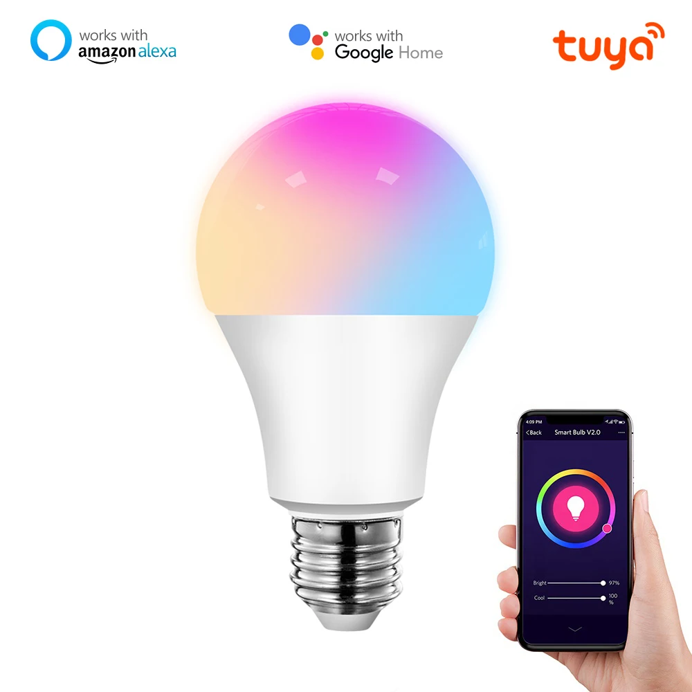 Tuya الذكية ضوء واي فاي لمبة 9 واط اللون تغيير RGB LED لمبة E27 100-265 فولت عكس الضوء الموقت وظيفة ماجيك لمبة ل اليكسا جوجل المنزل