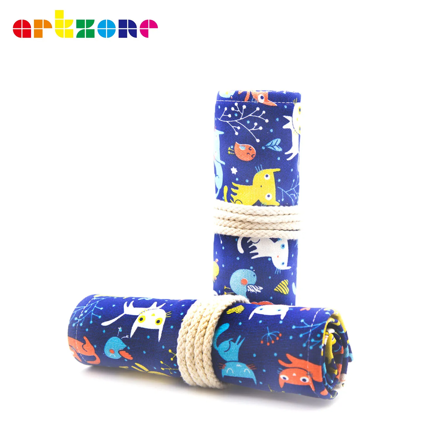 36 Holes Canvas Wrap Roll Up Pencil Bag Colorful Pencil Roll Case Kawaii Canvas Pen Bag