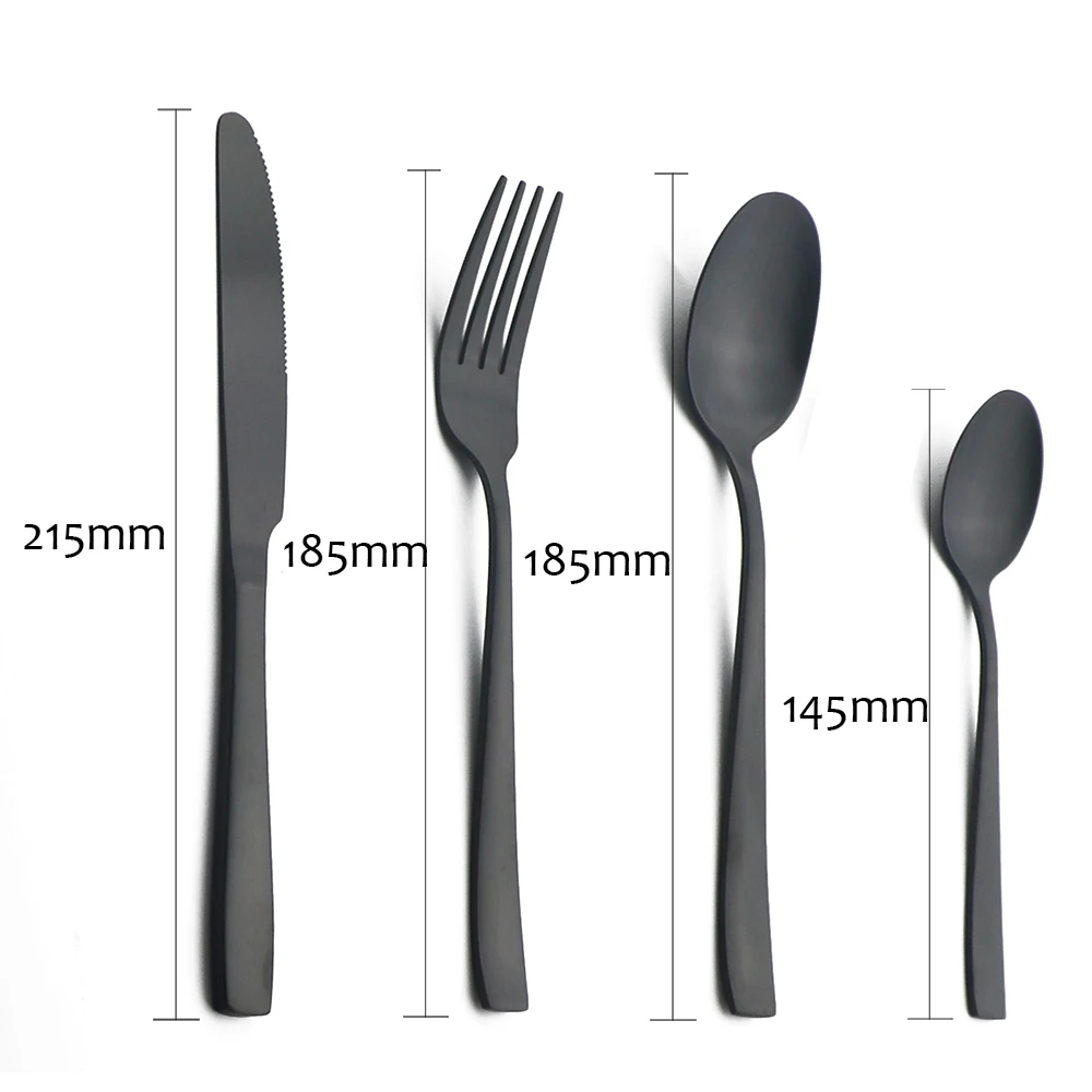 Black Matte Cutlery Set Knife Fork Spoon Flatware Set Dessert Tableware Set Stainless Steel Dinnerware Set Kitchen Silverware