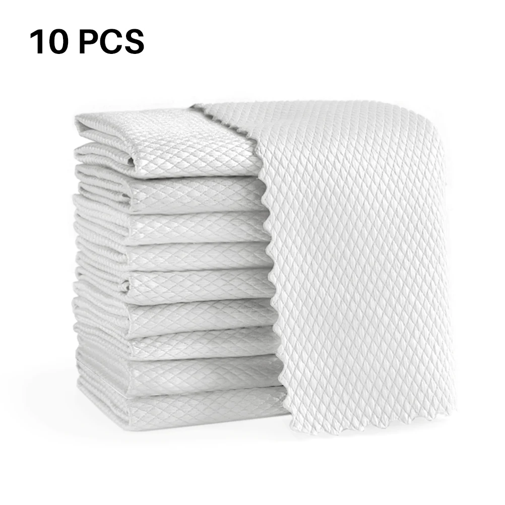 

10PCS 30*40CM Fish Scale Rags Kitchen Cleaning Towels Super Absorbent Car Cleaning Cloth for Sink Car Glass