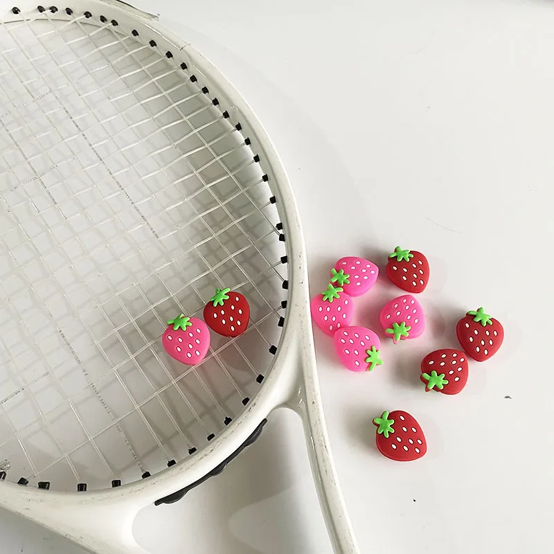 

Wholesales 200PCS Cartoon Strawberry Silicone Tennis Damper Shock Absorber to Reduce Tenis Racquet Vibration Dampeners