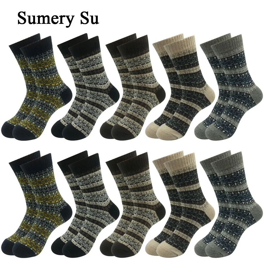 10 Pairs/Lot Wool Socks Men Crew Casual Winter Warm Cashmere Comfortable Bohemian Sock Male Gift for Husband Father Wholesale